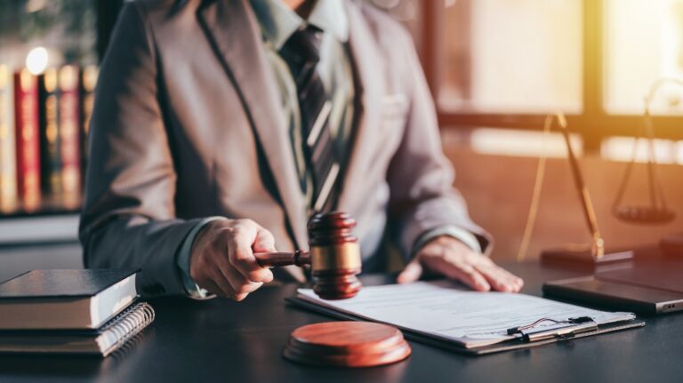 Lawyer is holding judge's gavel