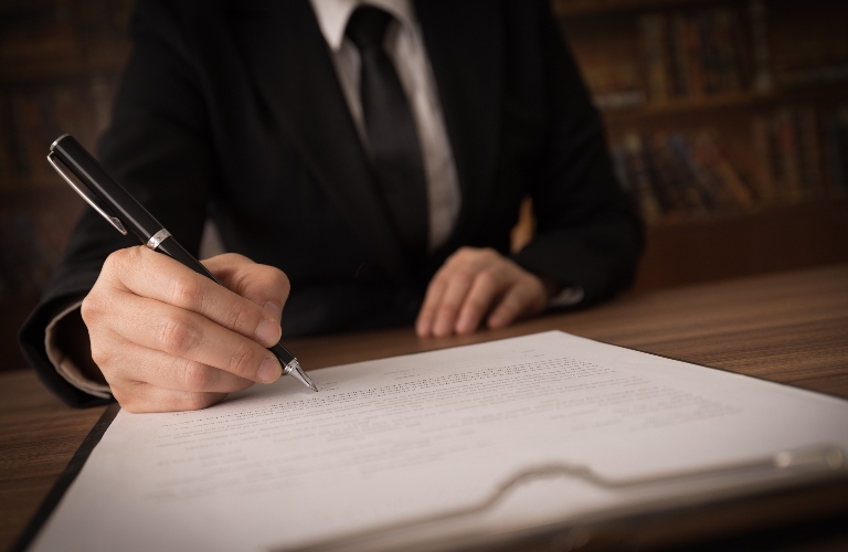 Lawyer is working with documents